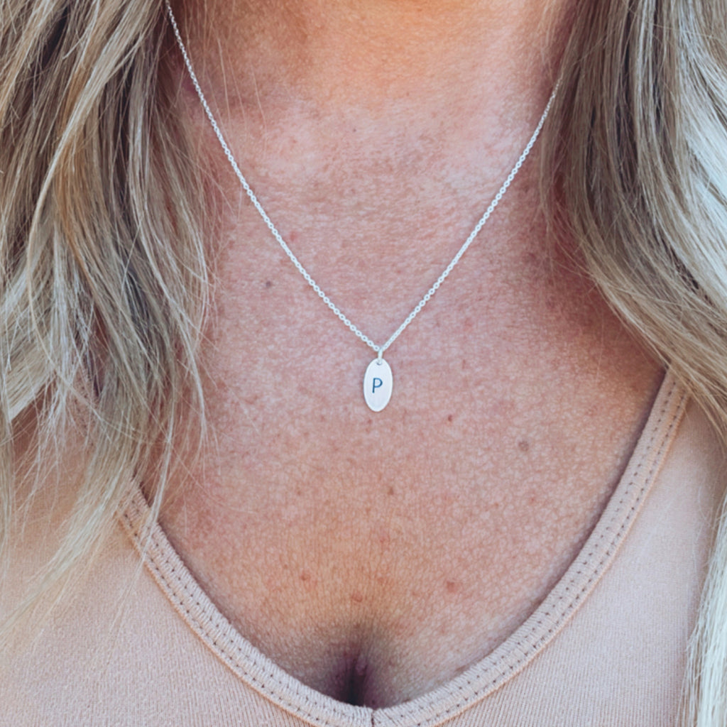 Personalized Small Oval Necklace Initial Necklace Sincerely Silver