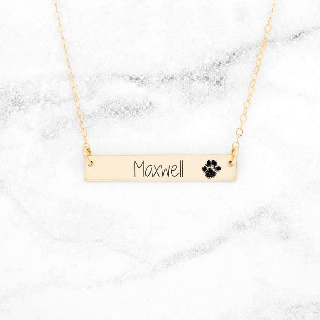 Paw Print Bar Necklace - Custom Gold Pet Necklace