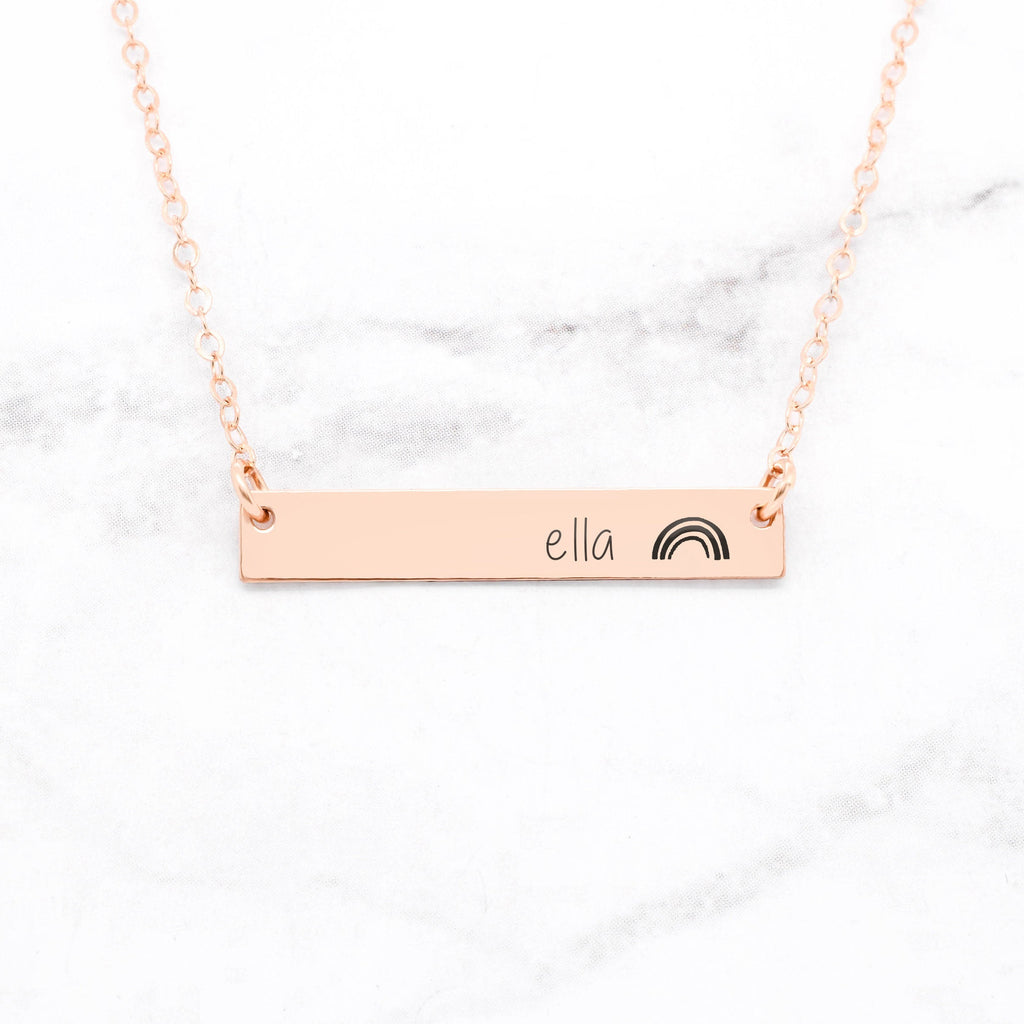 Personalized Rainbow Bar Necklace - Rose Gold